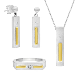 0.05ct Diamond and 18KT Gold Element set in 925 Silver Set