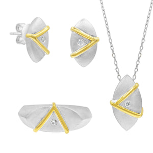 0.06ct Diamond and 18KT Gold Element set in 925 Silver Set