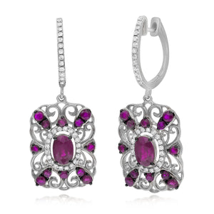 0.28ct Diamond and 1.77ct Ruby Earrings set in 14KT White Gold / E50793