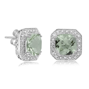 0.12ct Diamond and 3.66ct Green Amethyst Stud Earrings set in 14KT White Gold / EB1879