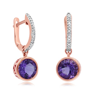 0.11ct Diamond and 2.40ct Purple Amethyst Earrings set in 14KT Rose Gold / EB2150A