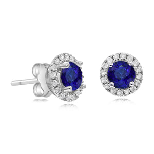 0.20ct Diamond and 1.28ct Sapphire Earrings set in 14KT White Gold / EC184C3