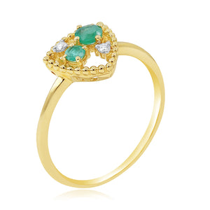 0.03ct Diamond and 0.22ct Emerald Ring set in 14KT Yellow Gold / R56077 - Povada Jewelry