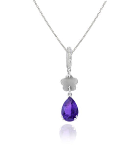 0.03ct Diamond and 1.64ct Amethyst Pendant set in 14KT White Gold / PB2087 - Povada Jewelry