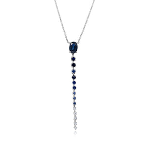 0.04ct Diamond and 0.85ct Sapphire Necklace set in 14KT White Gold / N19596D - Povada Jewelry