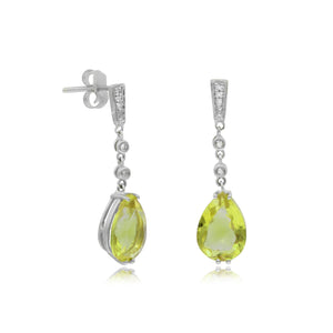 0.04ct Diamond and 3.53 Lemon Quartz Stud Earrings set in 14KT White Gold / EB2343L - Povada Jewelry