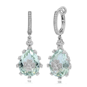 0.14ct Diamond and 10.57ct Green Amethyst Earrings set in 14KT White Gold / E05672