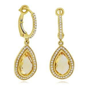 0.40ct Diamond and 3.83ct Citrine Earrings set in 14KT Yellow Gold / E06467A