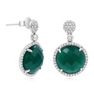 0.23ct Diamond and 14.85ct Green Agate Earrings set in 14KT White Gold / E06840E