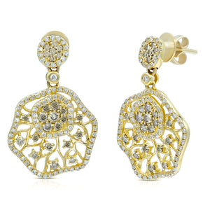 0.67ct White and 0.70ct Brown Diamond Earrings set in 14KT Yellow Gold / E07470Y