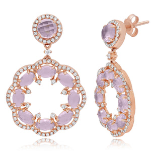 0.77ct Diamond and 4.24ct Pink Quartz Earrings set in 14KT Rose Gold / E07554