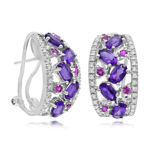 0.33ct Diamond, 2.08ct Amethyst and 0.29ct Ruby Earrings set in 14KT White Gold / E21182A