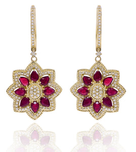 0.58ct Diamond and 2.55ct Ruby Earrings set in 14KT Yellow Gold / EK295A