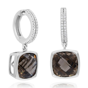 0.26ct Diamond and 8.42ct Smoky Quartz Earrings set 14KT White Gold / ESC9459