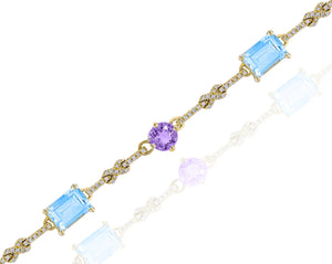 0.44ct Diamond, 4.82ct Blue Topaz, 1.85ct Pink Amethyst Bracelet set in 14KT Yellow Gold / JBCB150034A