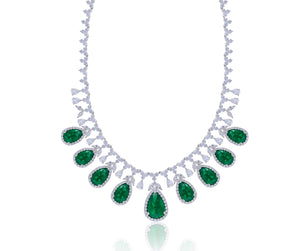 17.74ct Diamond and 29.94ct Emerald Necklace set in 18KT White Gold / NK029