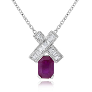 0.20ct Diamond and 1.06ct Ruby Pendant set in 18KT White Gold / P3109