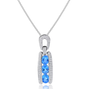 0.42ct Diamond and 2.25ct Blue Topaz Pendant set in 14KT White Gold / P6586B