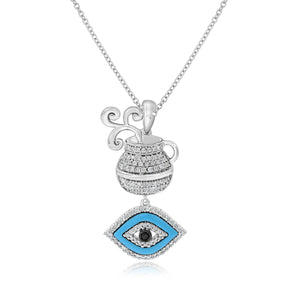 1.00ct Turquoise, 0.41ct White and 0.03ct Black Diamond Pendant set in 14KT White Gold / PD860