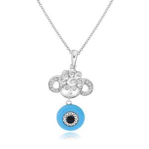 1.00ct Turquoise, 0.11ct White and 0.04ct Black Diamond Pendant set in 14KT White Gold / PD868