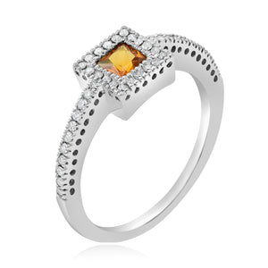 0.19ct Diamond and 0.34ct Citrine Ring set in 14KT White Gold / R2515C