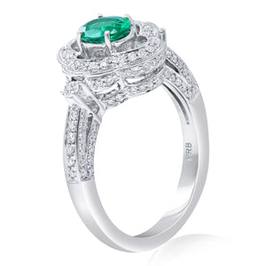 0.59ct Diamond and 0.65ct Emerald Ring set in 18KT White Gold / R5852E