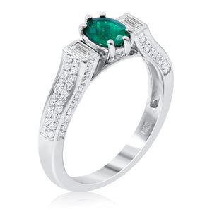 0.42ct Diamond and 0.43ct Emerald Ring set in 14KT White Gold / R8155E
