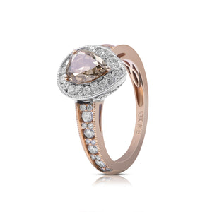 0.57ct White and 1.08ct Brown Diamond Ring set in 18KT Rose and White Gold / RF168