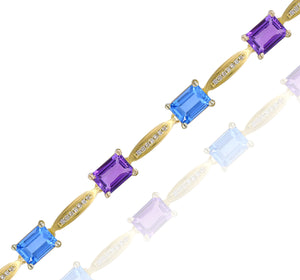 0.21ct Diamond, 5.62ct Blue Topaz and 4.25ct Pink Amethyst Bracelet set in 14KT Yellow Gold / JBCB150021J