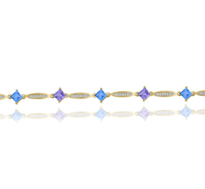 0.21ct Diamond, 2.10ct Blue Topaz and 1.55ct Pink Amethyst Bracelet set in 14 KT Yellow Gold / JBCB150030M