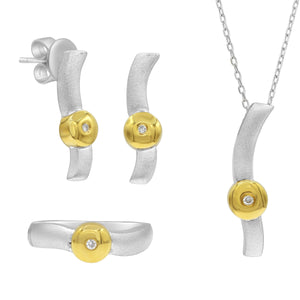 0.06ct Diamond and 18KT Gold Element set in 925 Silver Set