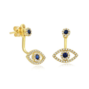 0.20ct Diamond and 0.20ct Sapphire Stud Earrings set in 14KT Yellow Gold / E18826