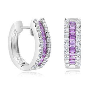 0.57ct Diamond and 0.71ct Pink Sapphire Earrings set in 18KT White Gold / E3718P