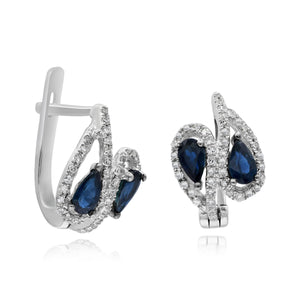 0.32ct Diamond and 0.97ct Sapphire Earrings set in 14KT White Gold / E45124C