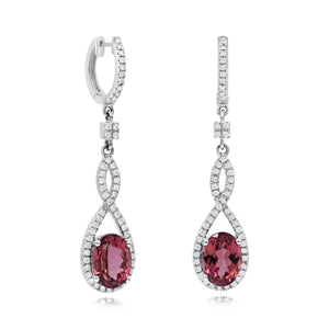 0.42ct Diamond and 3.22ct Pink Tourmaline Earrings set in 14KT White Gold / E6613