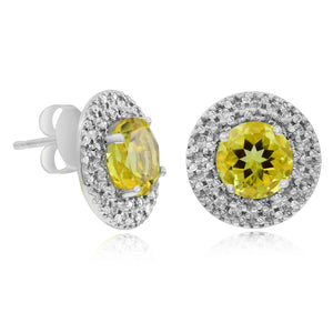 0.19ct Diamond and 2.67ct Lemon Quartz Earrings set in 14KT White Gold / EB2384L