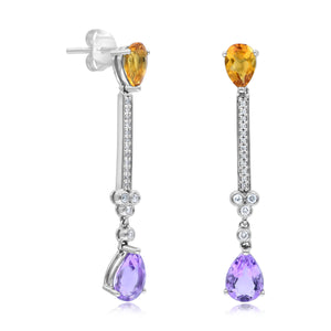 0.22ct Diamond, 2.10ct Amethyst and 1.26ct Citrine Earrings set in 14KT White Gold /EI233A