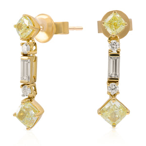 2.17ct Yellow and 0.54ct White Diamond Earrings set in 18KT Yellow Gold / EN196E