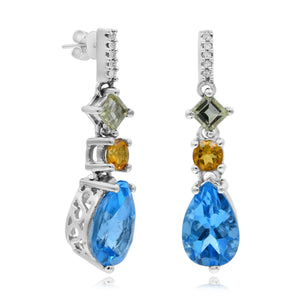 0.03ct Diamond, 3.10ct Blue Topaz, 0.47ct Citrine and 0.47ct Lemon Quartz Stud Earrings set in 14KT White Gold / EZ71325M