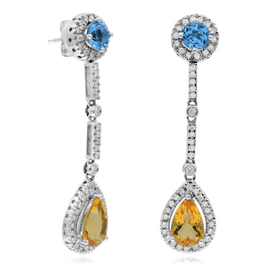 0.67ct Diamond, 1.18ct Blue Topaz and 2.54ct Citrine Stud Earrings set in 14KT White Gold /GE0751C1