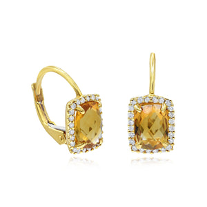 0.20ct Diamond and 1.70ct Citrine Stud Earrings set in 14KT Yellow Gold / GE1338C