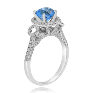 0.66ct Diamond and 0.30ct Blue Topaz Ring set in 14KT White Gold / GR022B