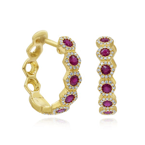 0.22ct Diamond and 0.83ct Ruby Stud Earrings set in 14KT Yellow Gold / HP401030