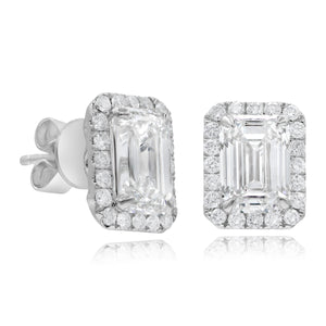 0.50ct Round Diamond and 3.50ct Emerald-Cut Lab Grown Diamond Earrings set in 18KT White Gold / LGDEN708