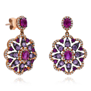 0.38ct Diamond and 2.28ct Purple Sapphire Earrings set in 14KT Rose Gold /MRE108B