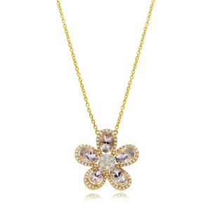 0.38ct Diamond and 2.77ct Morganite Necklace set in 14KT Yellow Gold / NL757