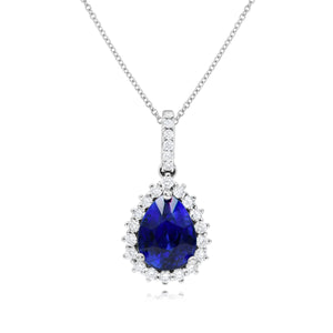 0.25ct Diamond and 2.10ct Sapphire Pendant set in 18KT White Gold / PN405