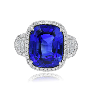 1.21ct Diamond and 12.11ct Sapphire Ring set in 18KT White Gold  / RN383