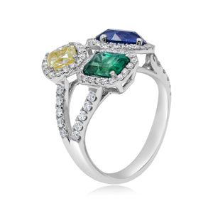 0.73ct Diamond 0.80ct Yellow Diamond, 2.03ct Sapphire and 1.16ct Emerald Ring set in 18KT White and Yellow Gold / RN944