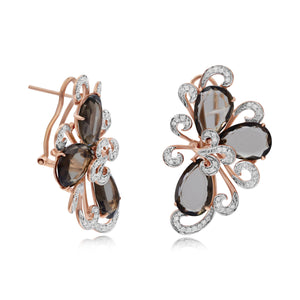 0.58ct Diamond and 10.86ct Smoky Quartz Earring set in 14KT Rose Gold /SE029823